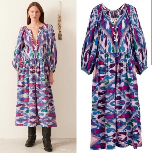NWT NEW Alix of Bohemia Celeste Oasis Ikat Maxi Dress - Picture 2 of 9